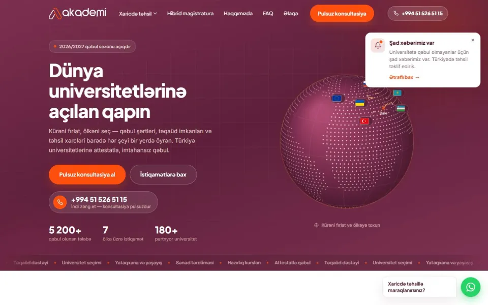 Akademi.az — Türkiyədə təhsil platforması — universitetlər, proqramlar və attestatla qəbul prosesi bir yerdə.