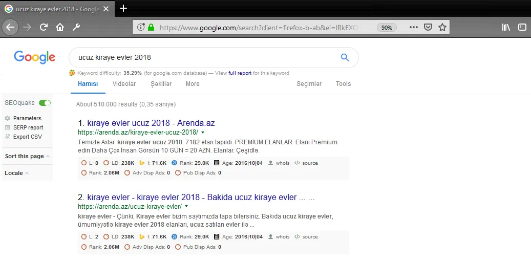 Arenda.az — «ucuz kirayə evlər 2018» sorğusunda Google-da 1-ci yer