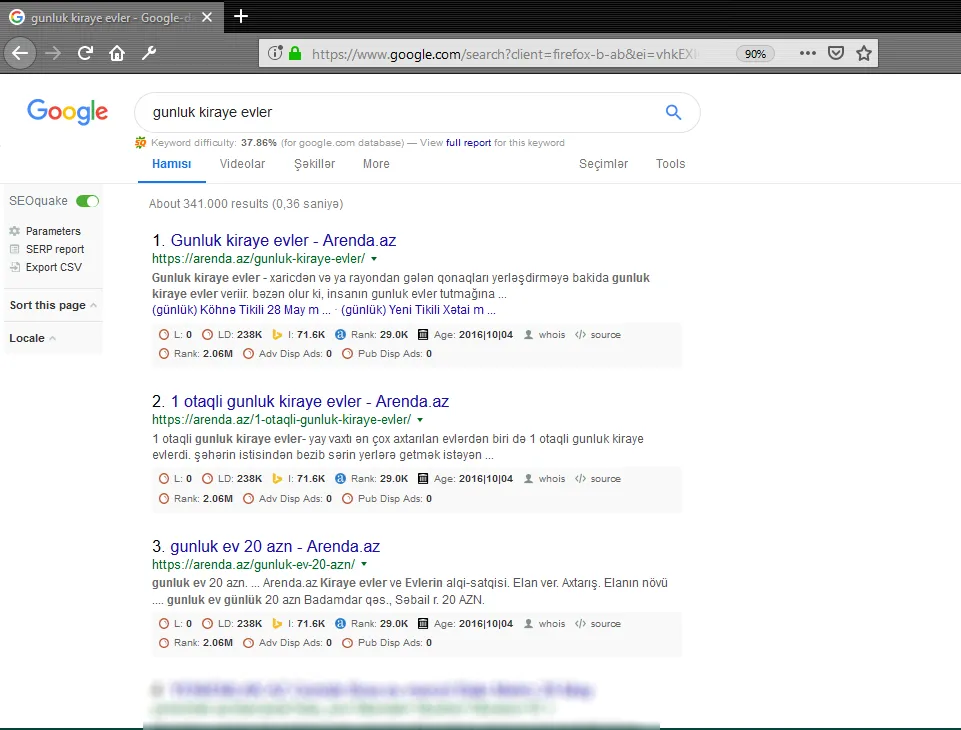 Arenda.az — «günlük kirayə evlər» sorğusunda Google-da 1-ci yer