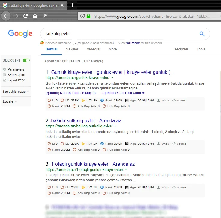 Arenda.az — «sutkalıq evlər» sorğusunda Google-da 1-ci yer