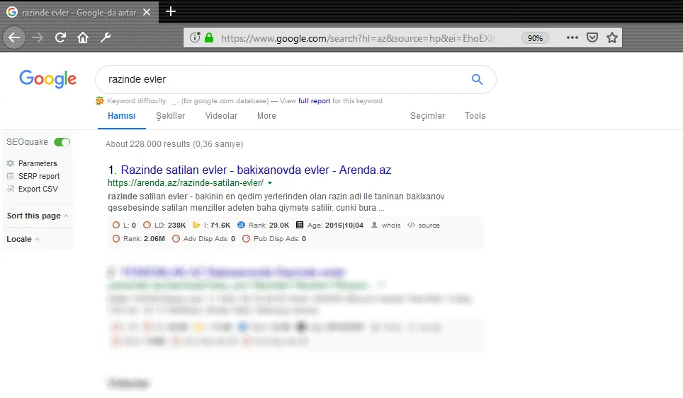 Arenda.az — «razində evlər» sorğusunda Google-da 1-ci yer