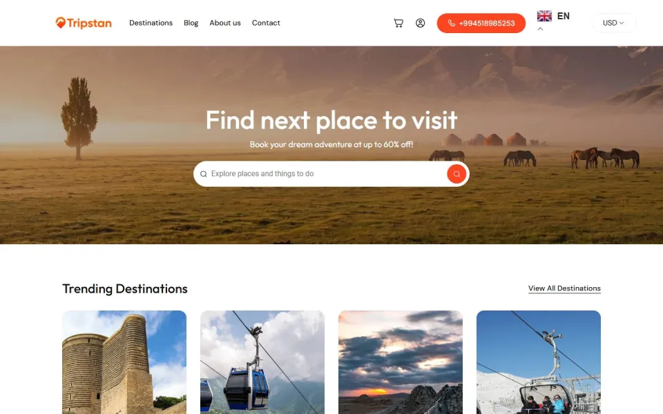 Tripstan — saytın dizaynı masaüstü, planşet və mobil görünüşdə